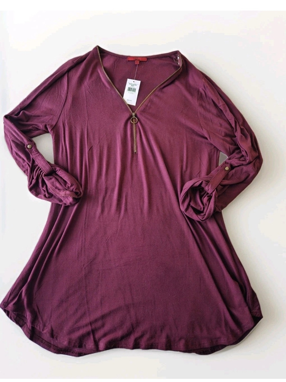 Buckle Plum Zip-Neck Long Sleeve Tunic